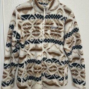 Columbia Tan and Black Patterned Fleece Hoodie